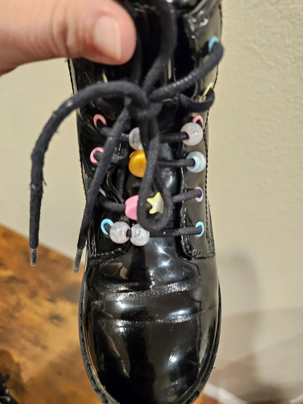 Children's Place Black Lace-Up Boots with Colorful Bead Accents
